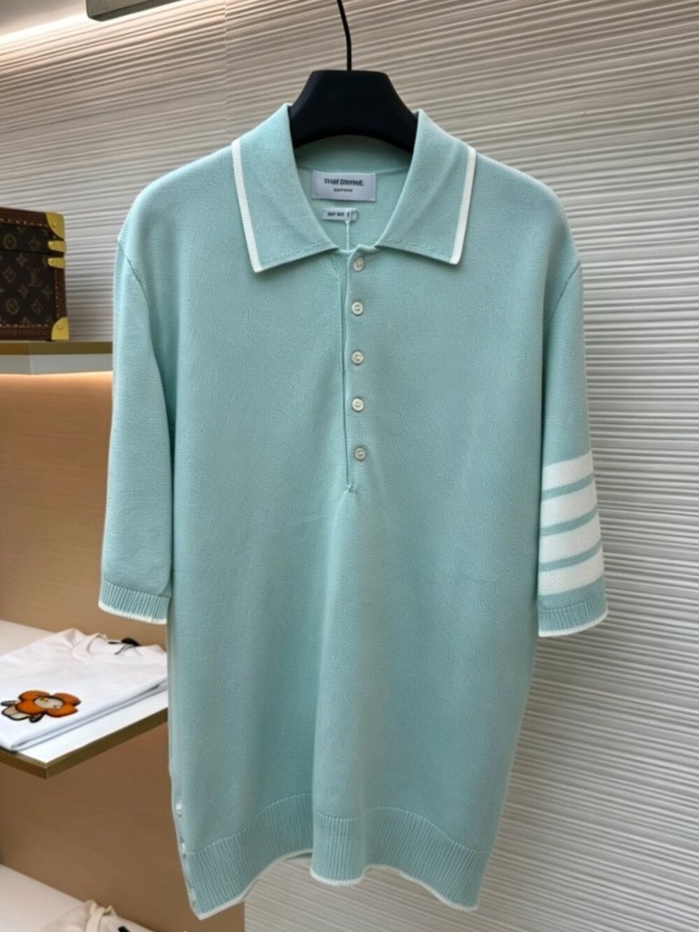 Thom Browne 4-Bar Polo Shirt — Mulberry Silk, Short Sleeve
